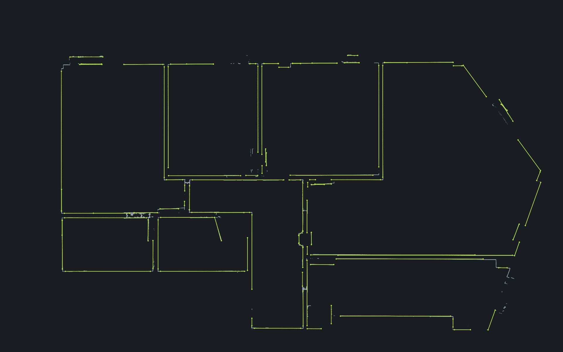 Line geometry drafted over the point cloud: wall and partition lines of the same dwelling in plan view