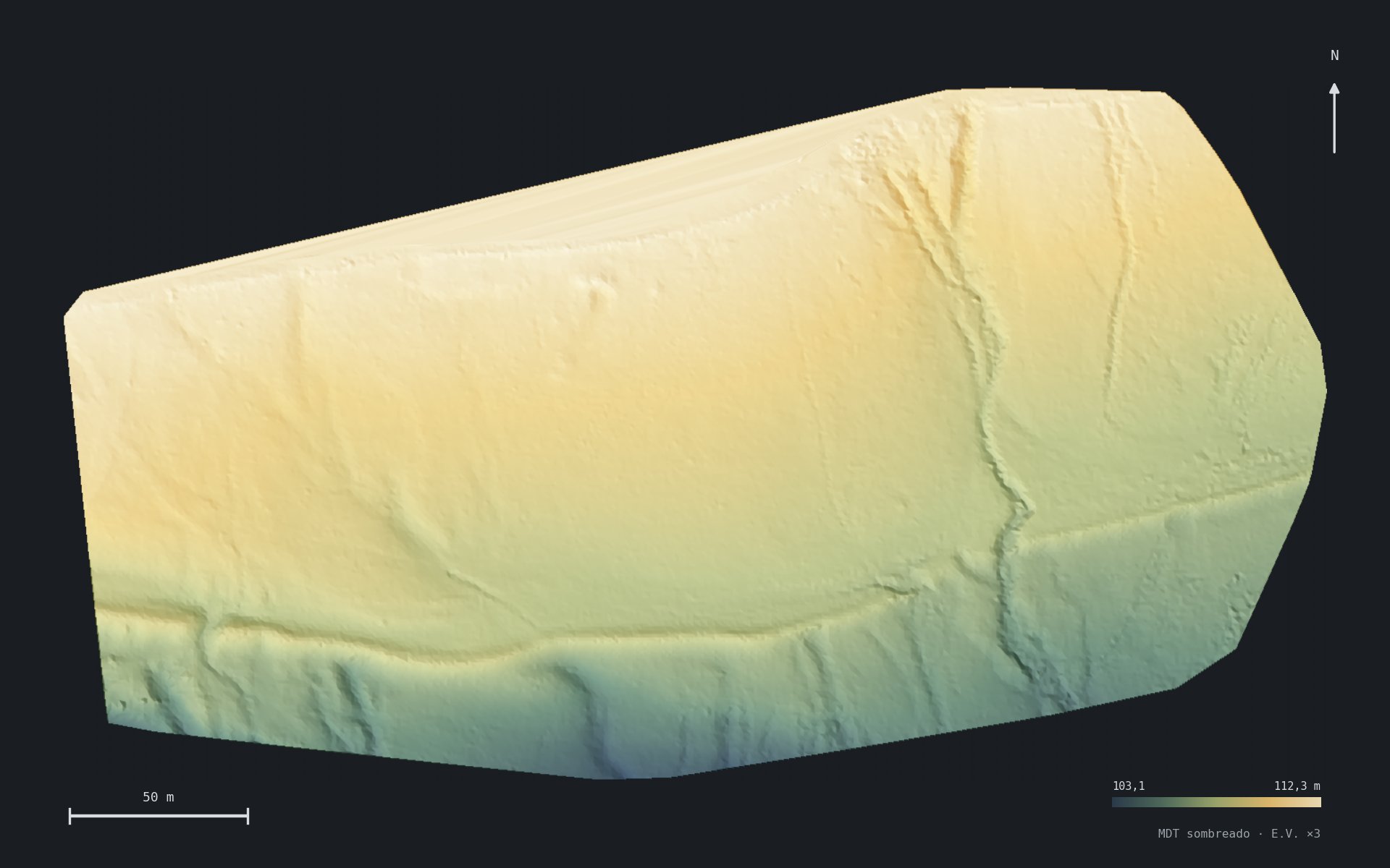 Shaded digital terrain model of a plot